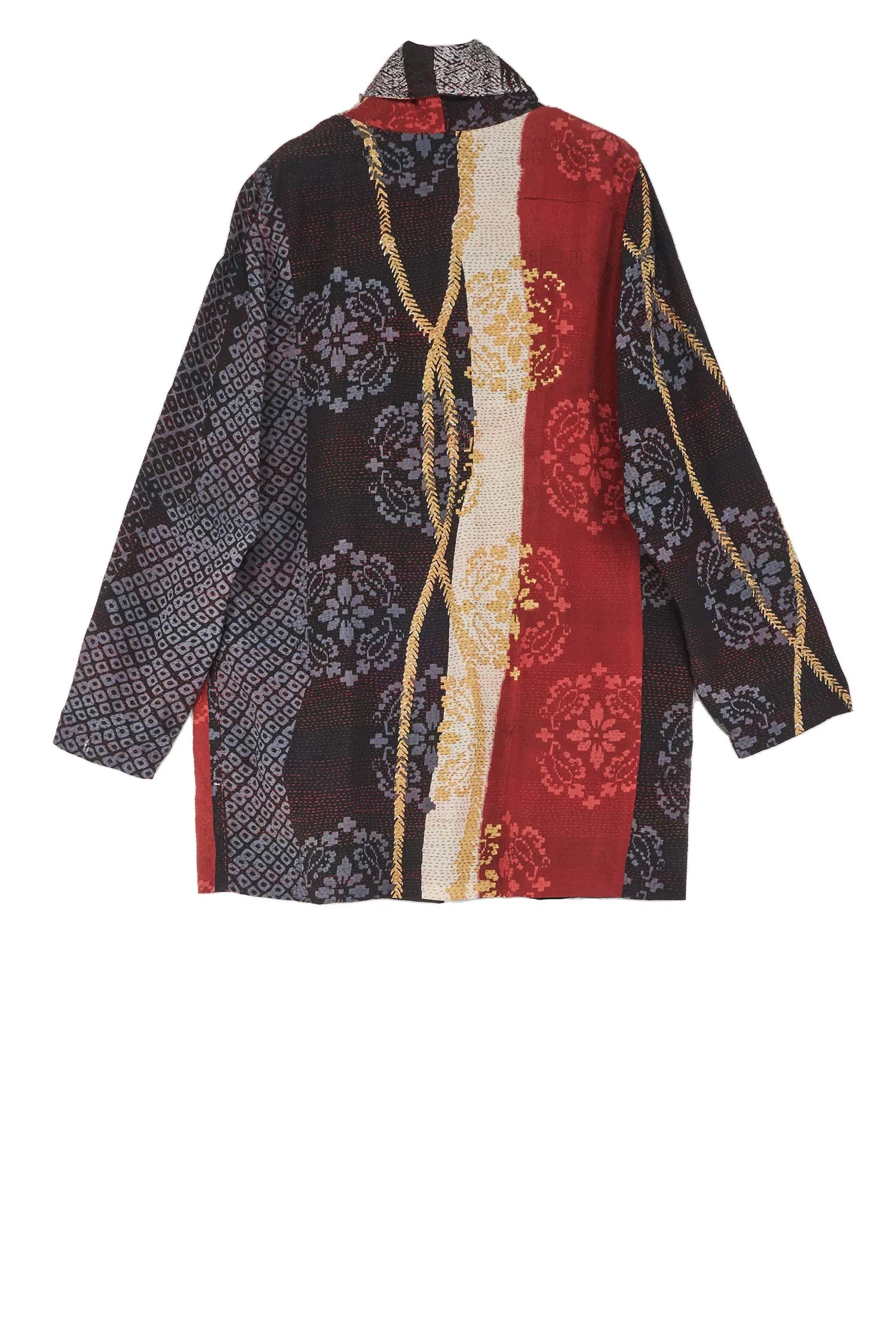 KIMONO PRINT KANTHA POCKET JKT - kp2002-blk -