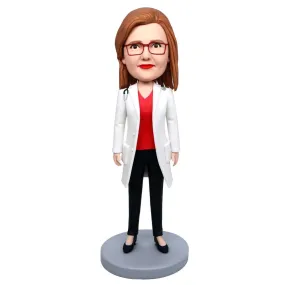 Kind Female Doctor In White Coat Custom Figure Bobbleheads