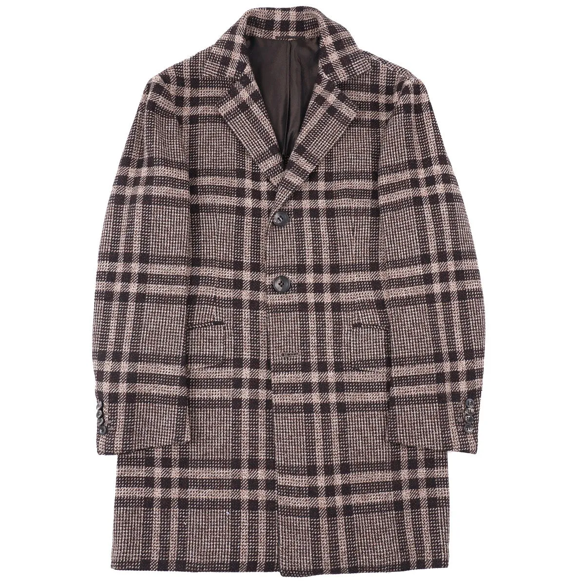 Kiton Layered Plaid Cashmere Overcoat