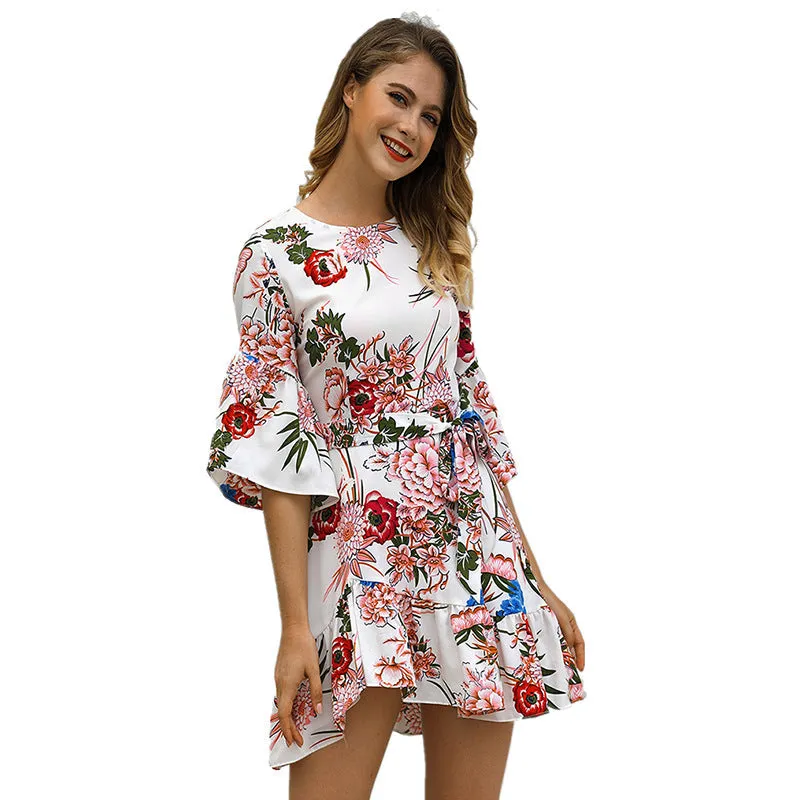 Lala Printed Adjustable Balloon Sleeve Dress