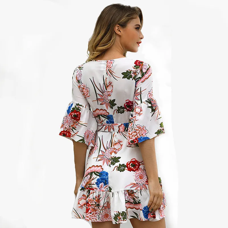 Lala Printed Adjustable Balloon Sleeve Dress