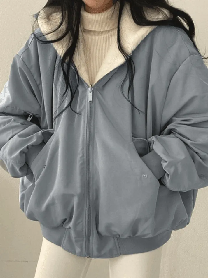 LANFUBEISI - Reversible Oversize Fleece Hooded Jacket