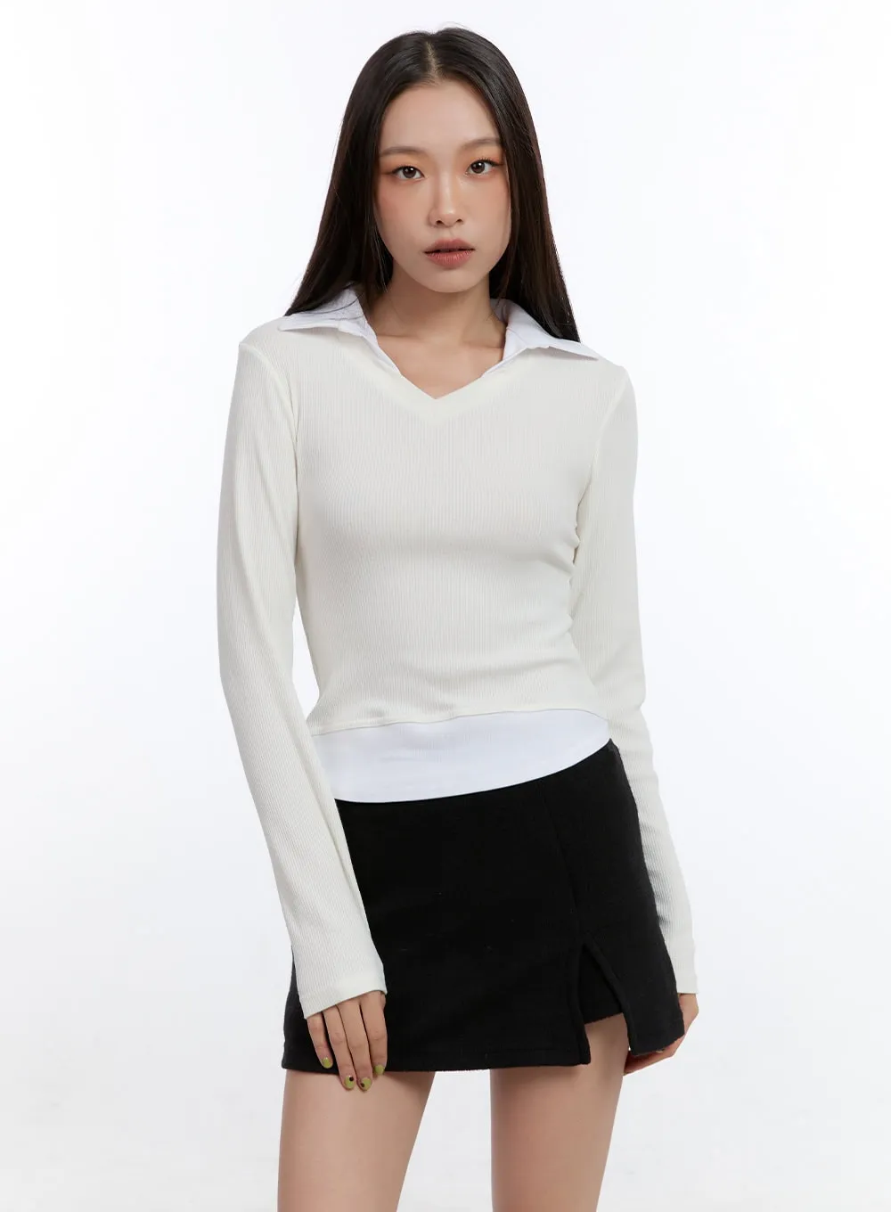 Layered Collar Long Sleeve Top CO431