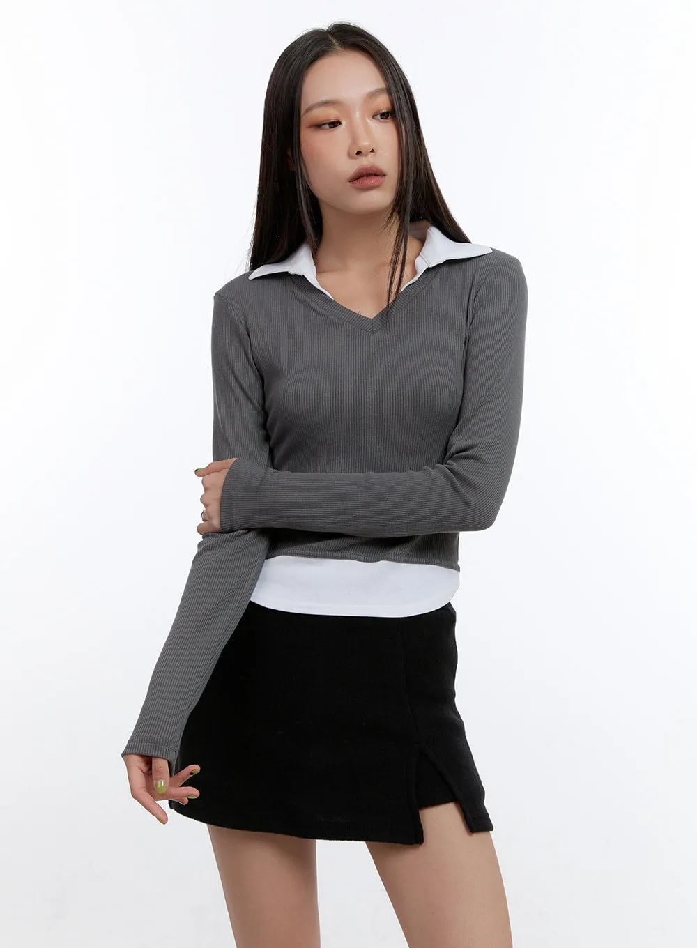 Layered Collar Long Sleeve Top CO431