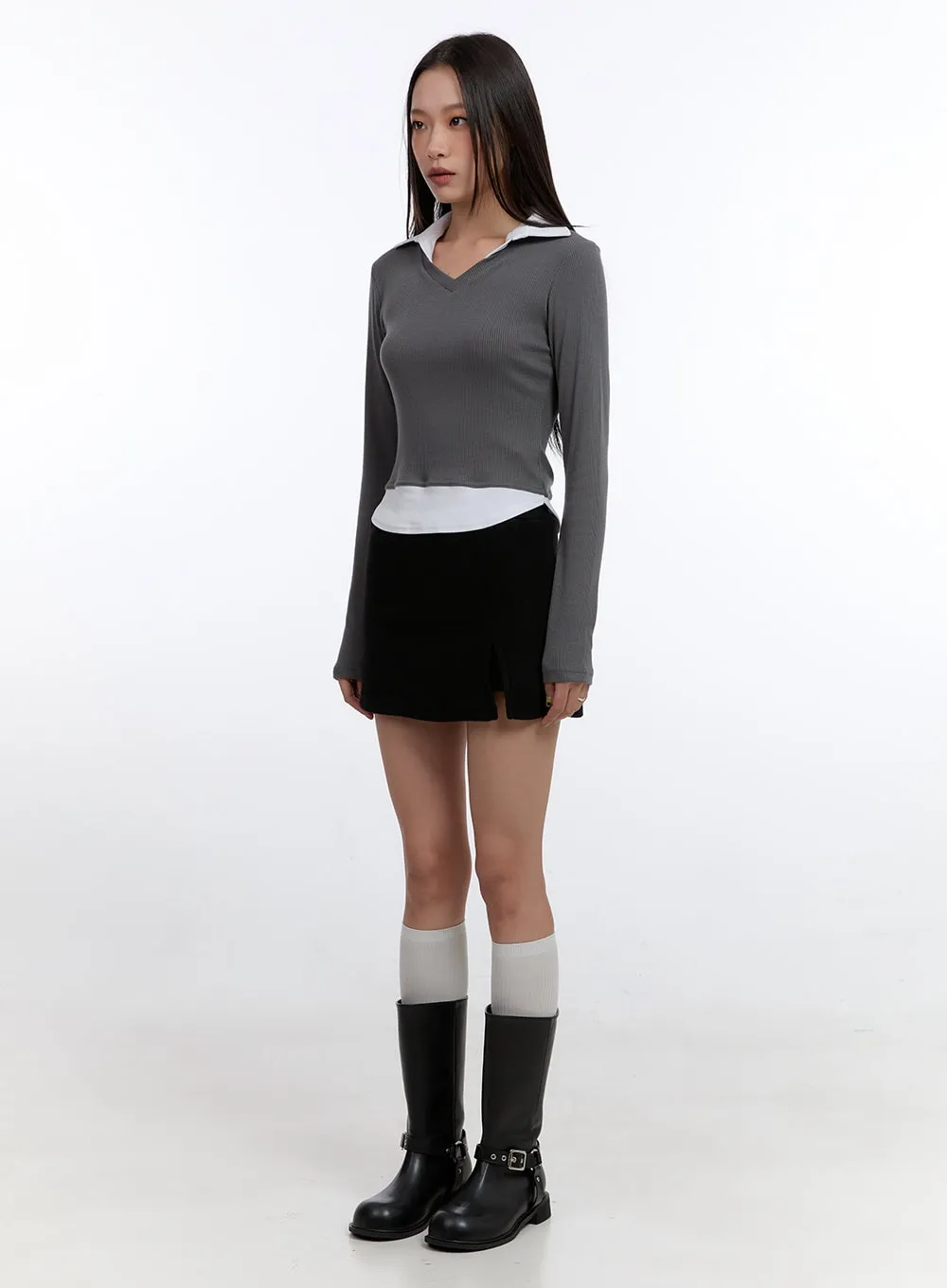 Layered Collar Long Sleeve Top CO431