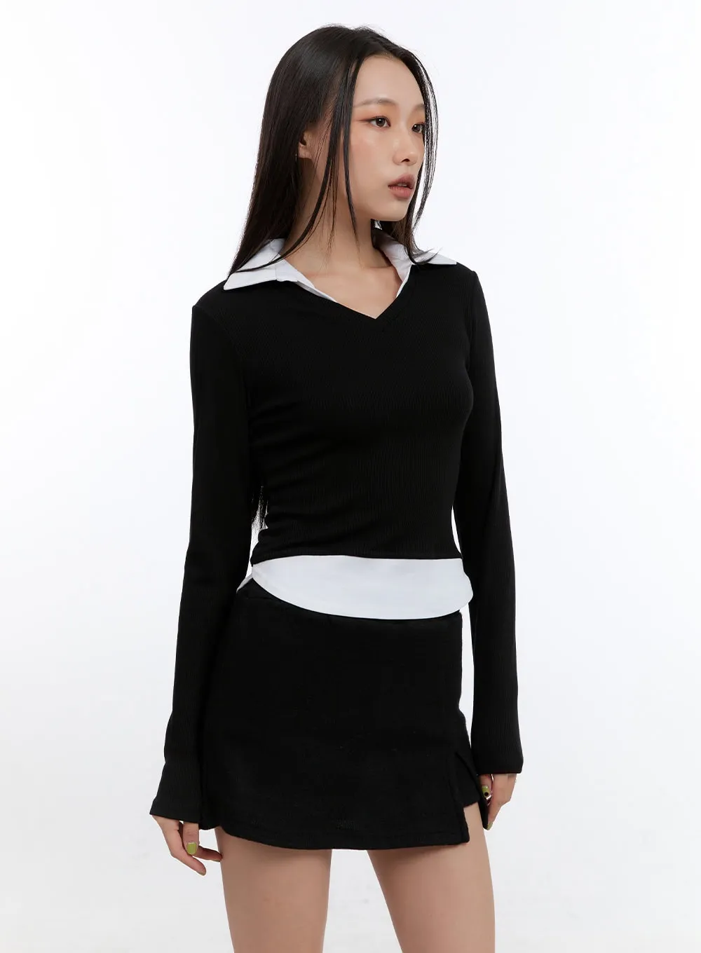 Layered Collar Long Sleeve Top CO431