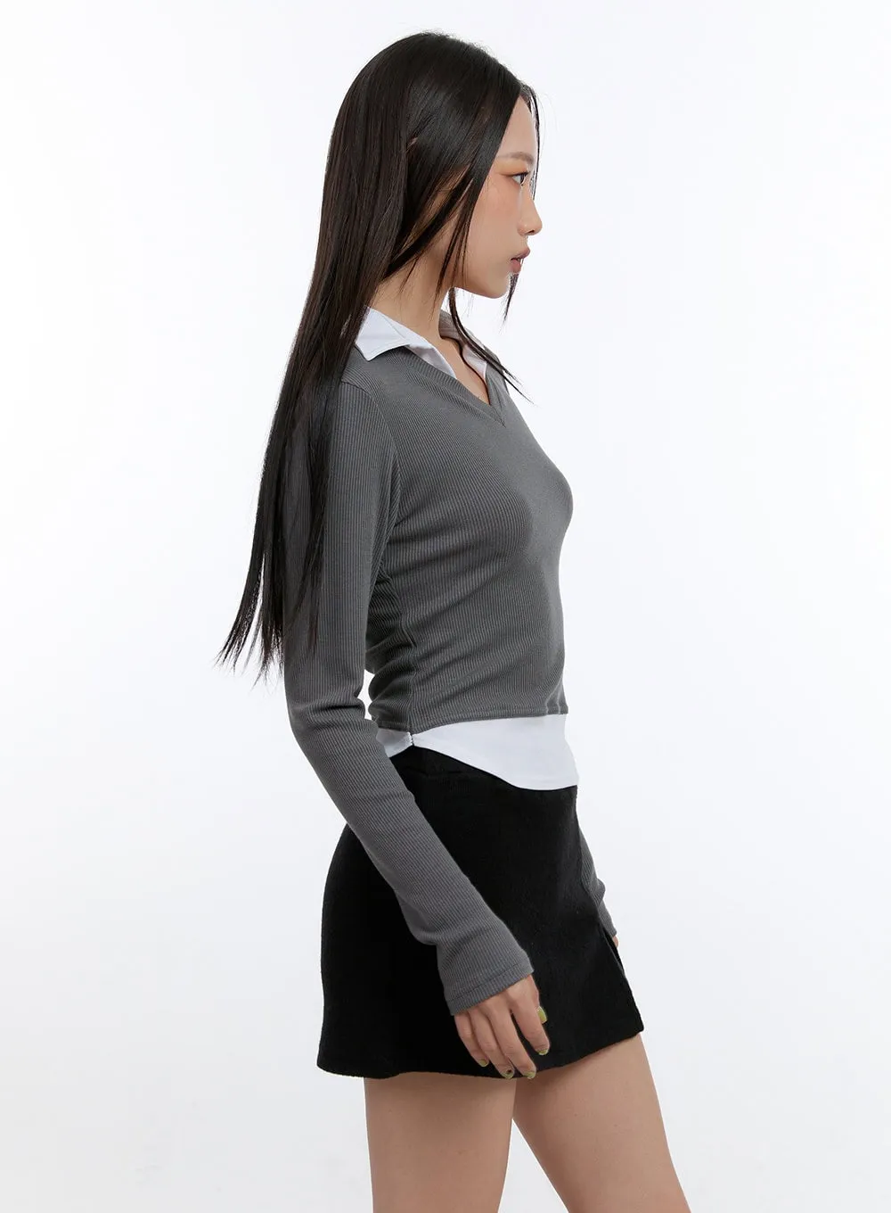 Layered Collar Long Sleeve Top CO431