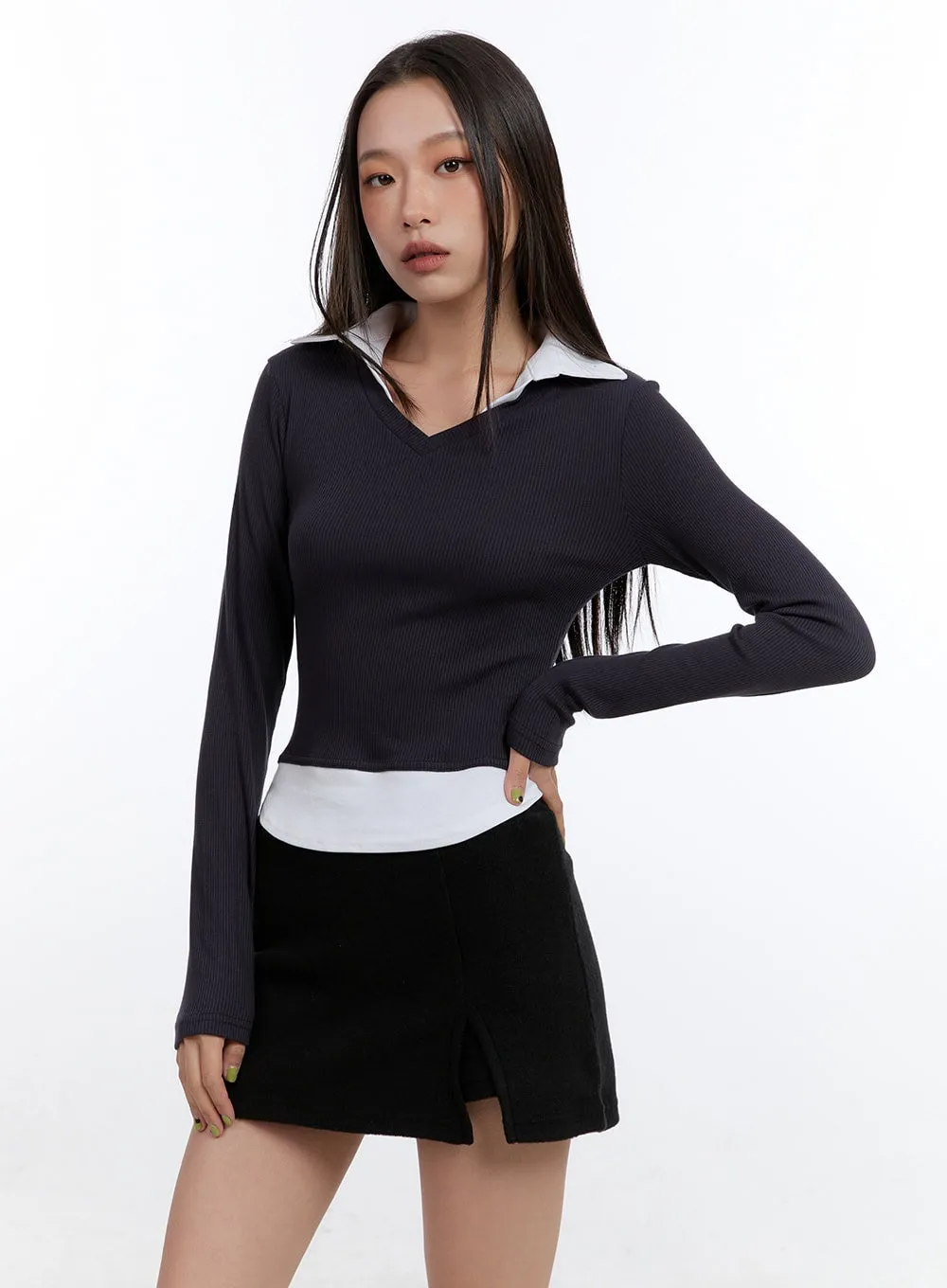 Layered Collar Long Sleeve Top CO431