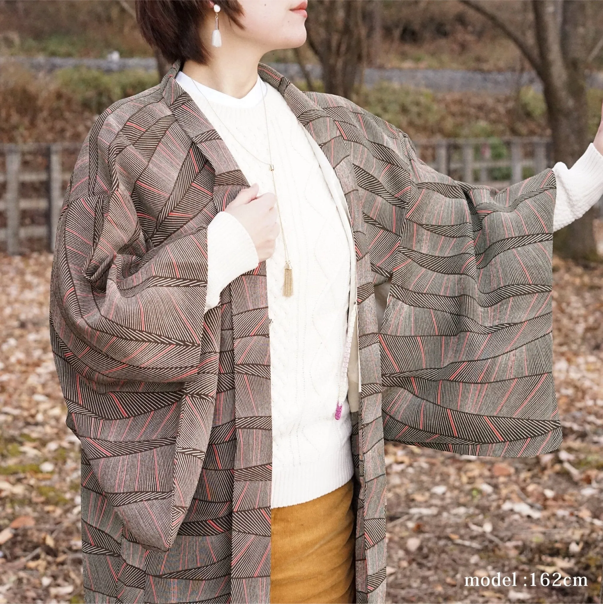 Light brown haori with pink line design