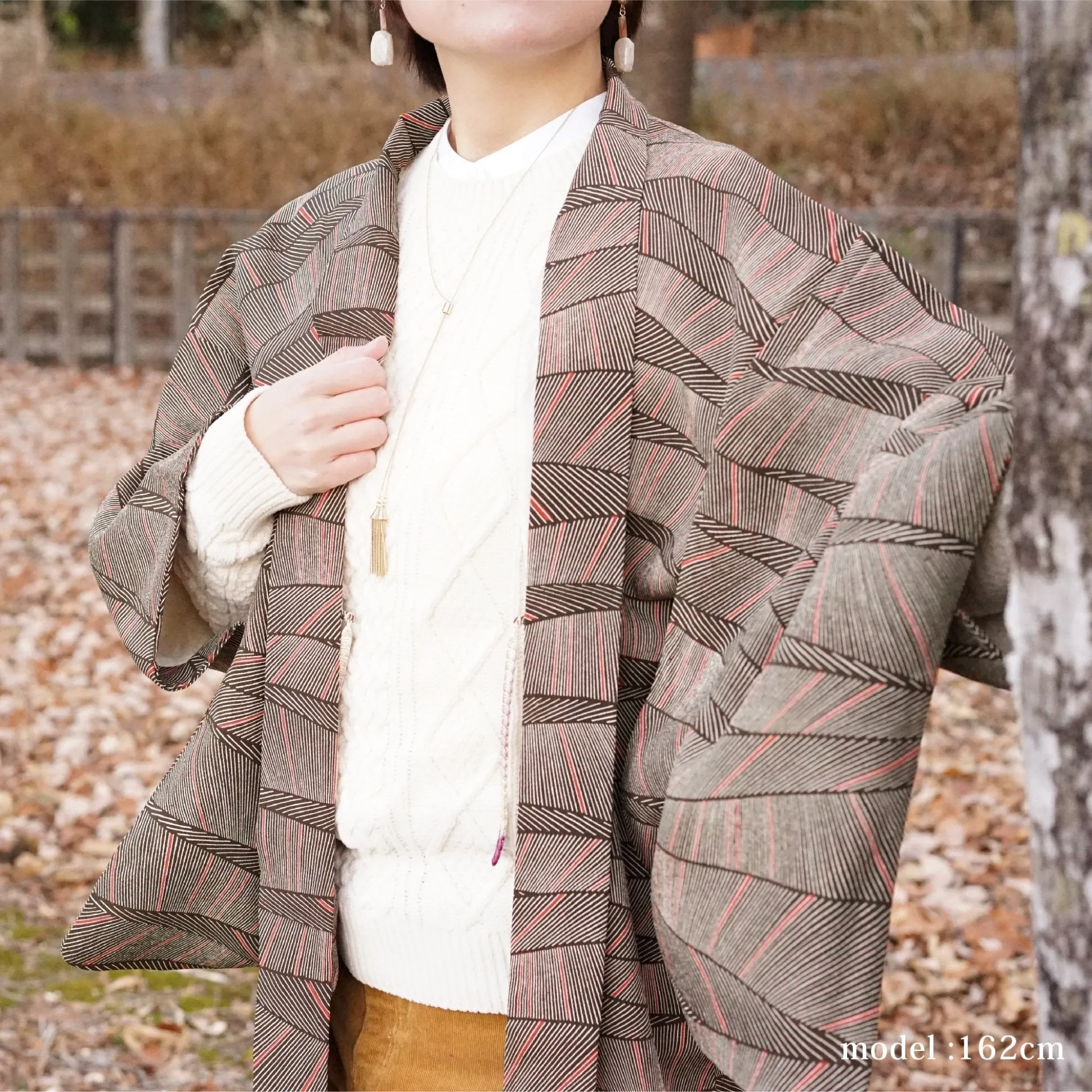 Light brown haori with pink line design