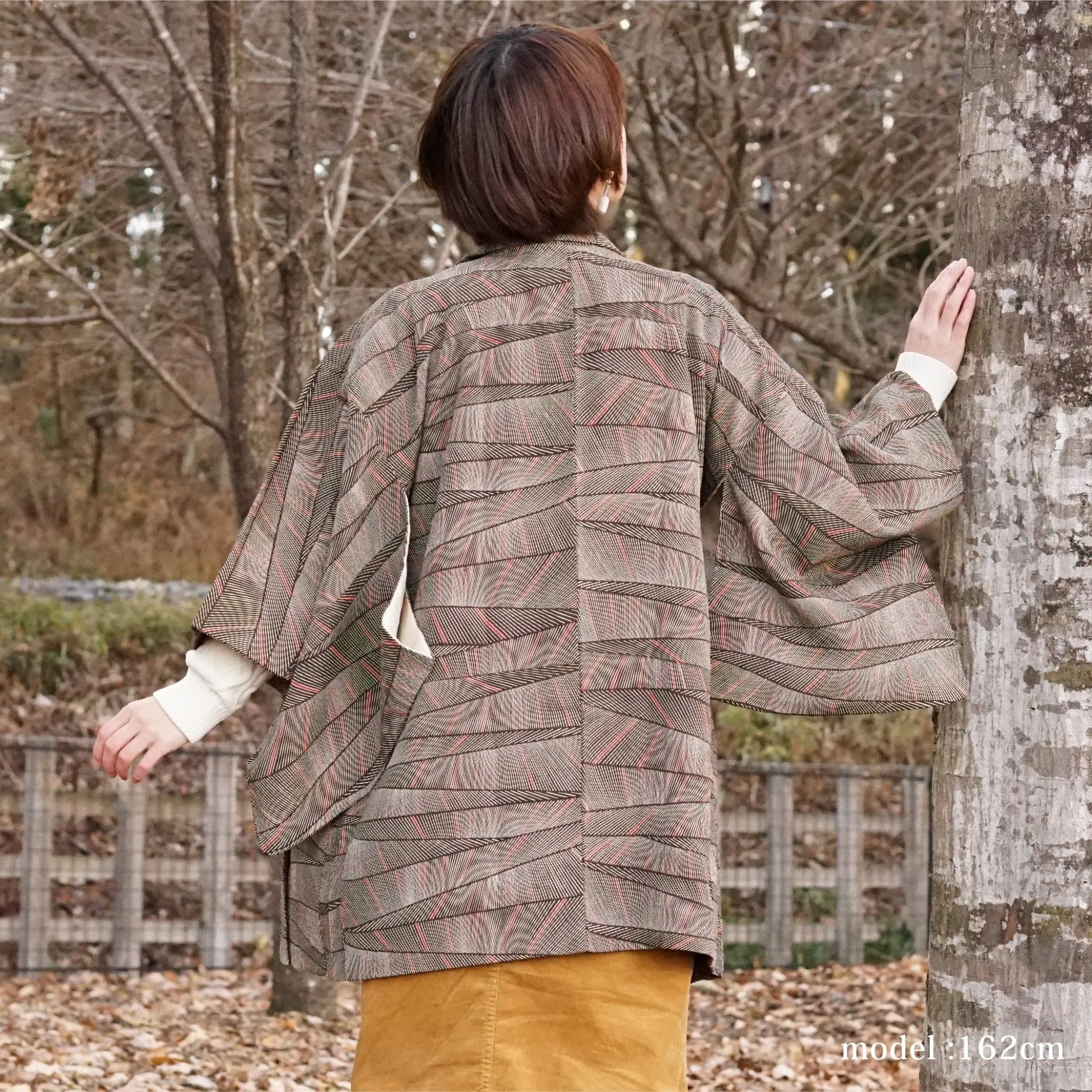 Light brown haori with pink line design