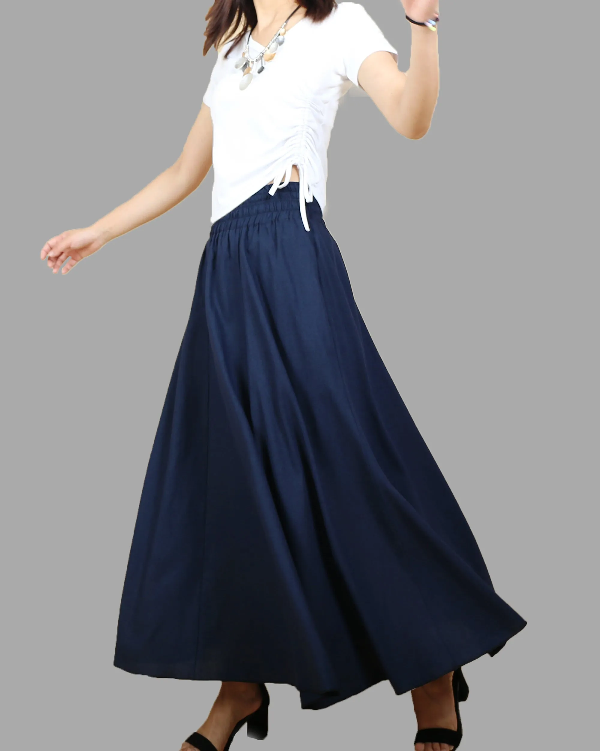 Linen skirt, Elastic waist skirt, high waist skirt, maxi skirt, long skirt, flared skirt(Q1989)