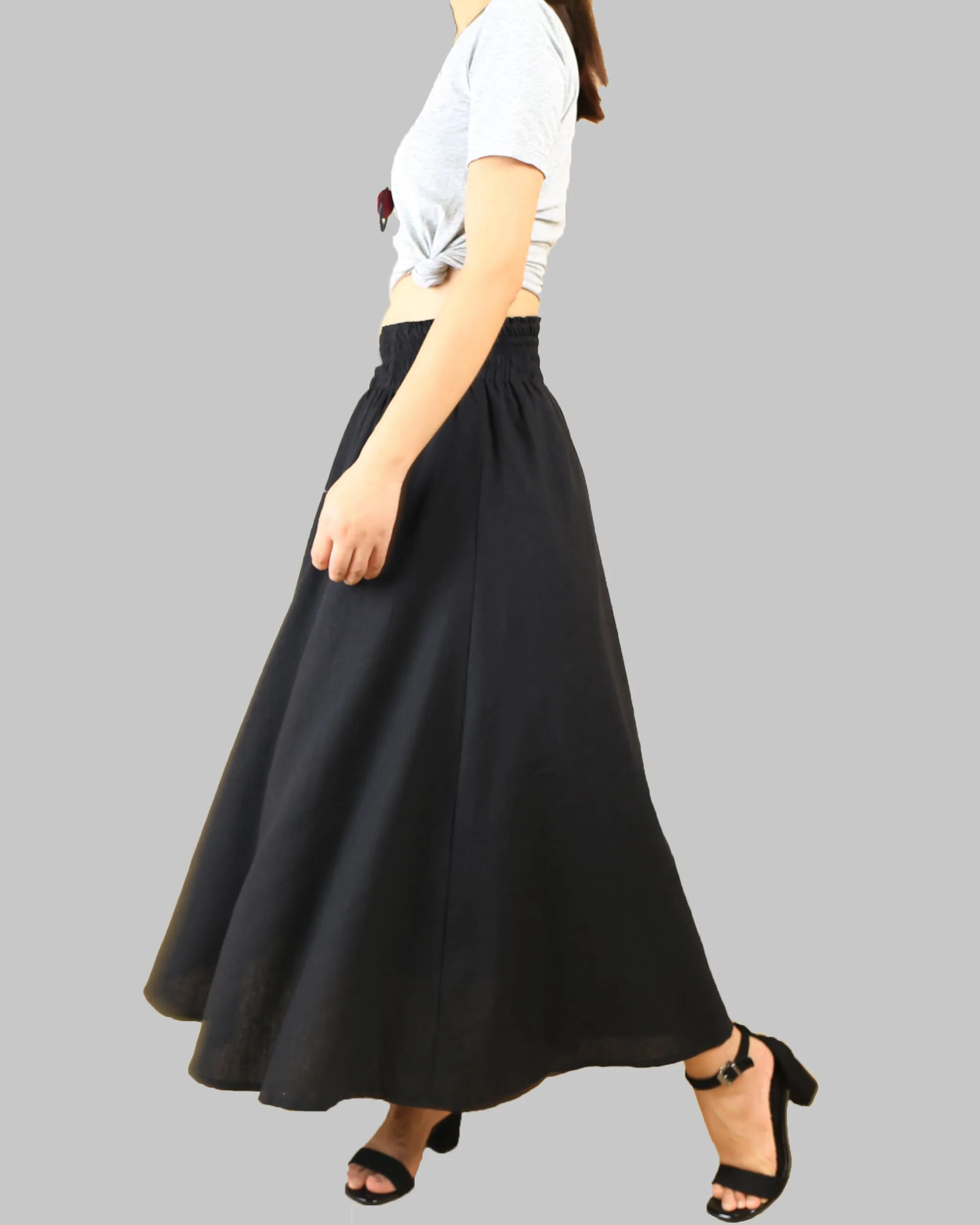 Linen skirt, Elastic waist skirt, high waist skirt, maxi skirt, long skirt, flared skirt(Q1989)