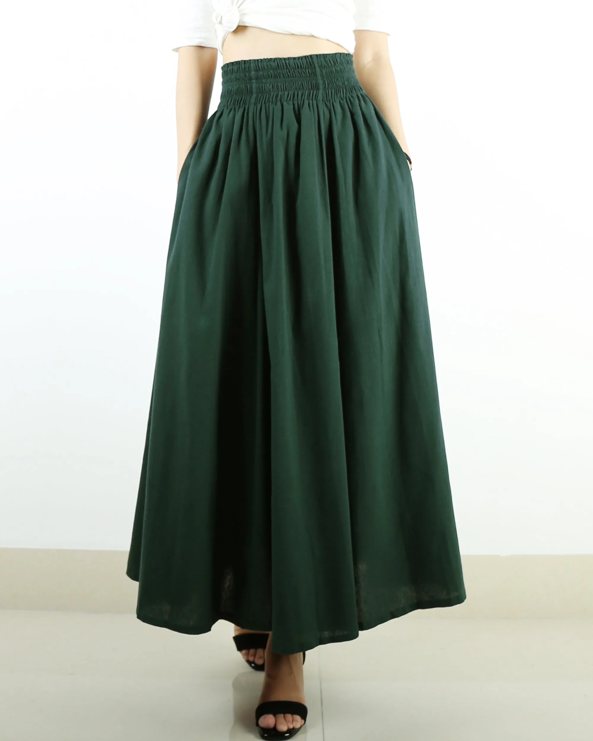 Linen skirt, Elastic waist skirt, high waist skirt, maxi skirt, long skirt, flared skirt(Q1989)