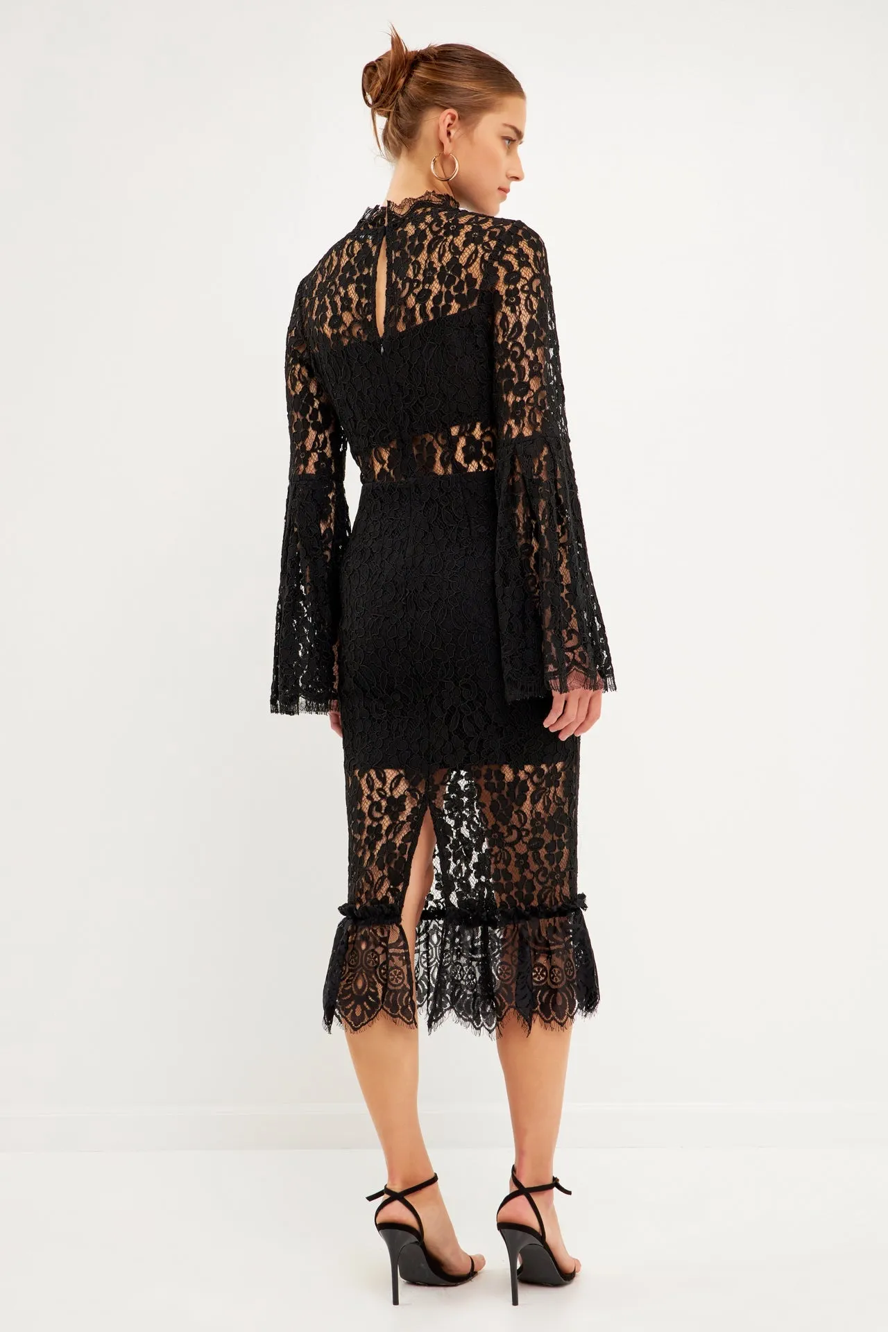 Long-Sleeved Lace Midi Dress