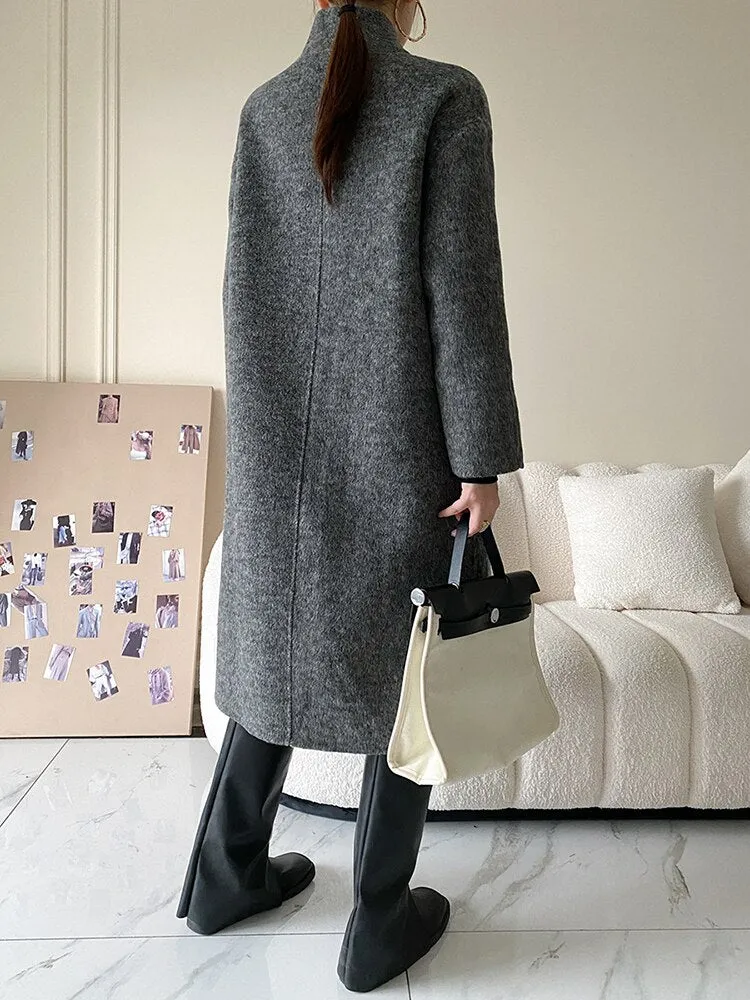 Long Wool Coat Women's Woolen Coat Turtleneck Overcoat Autumn 2022