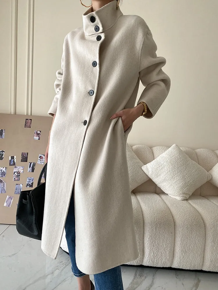 Long Wool Coat Women's Woolen Coat Turtleneck Overcoat Autumn 2022