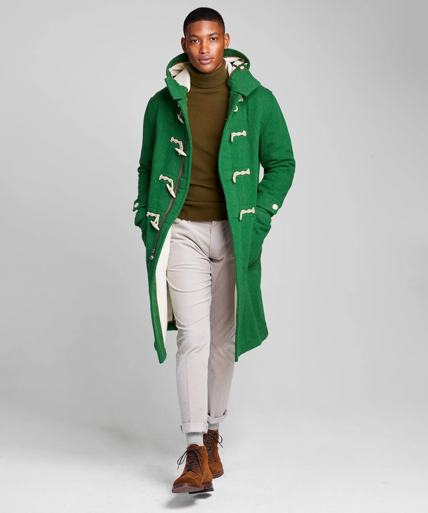 Made in New York Italian Wool Toggle Duffle Coat in Green