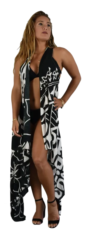 Magic Sarong  Plus| Hawaii Tribal | Hibiscus Black | Kimono Vest