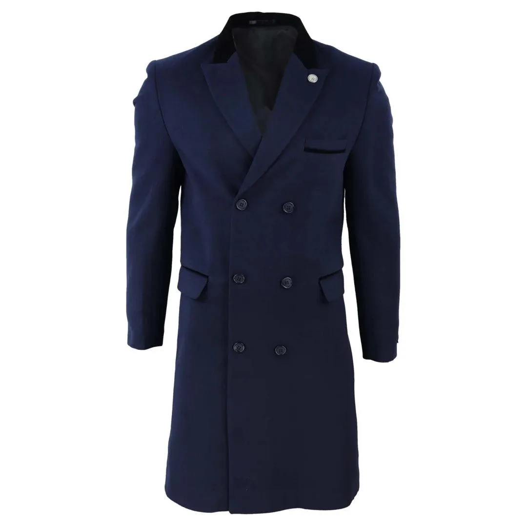 Mens 3/4 Long Double Breasted Overcoat Jacket Wool Coat Peaky Blinders