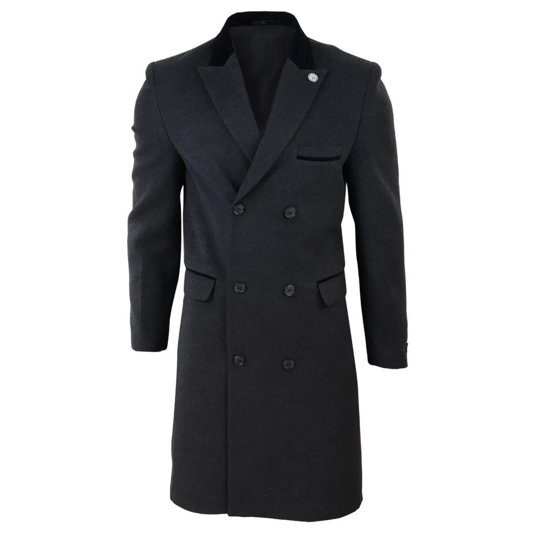 Mens 3/4 Long Double Breasted Overcoat Jacket Wool Coat Peaky Blinders