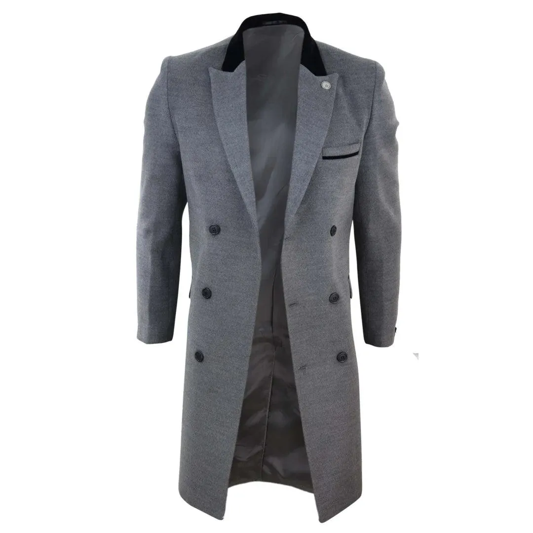 Mens 3/4 Long Double Breasted Overcoat Jacket Wool Coat Peaky Blinders