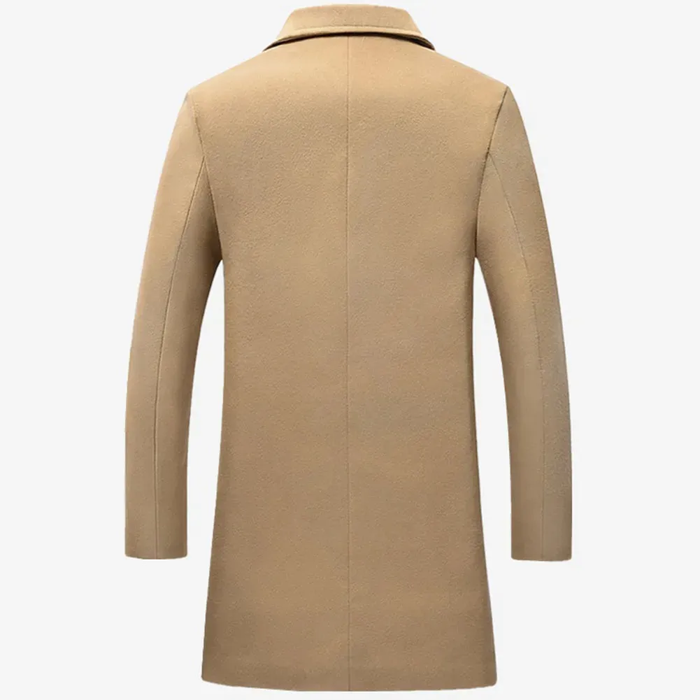 Mens Autumn Winter Solid Colour Single Breasted Lapel Long Casual Overcoat