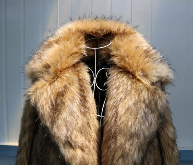 Men's Faux Fur Coat Imitation Raccoon Hair Long Coats Thick Warm Suit Collar Artificial Wool Long Sleeve Cloth High Quality