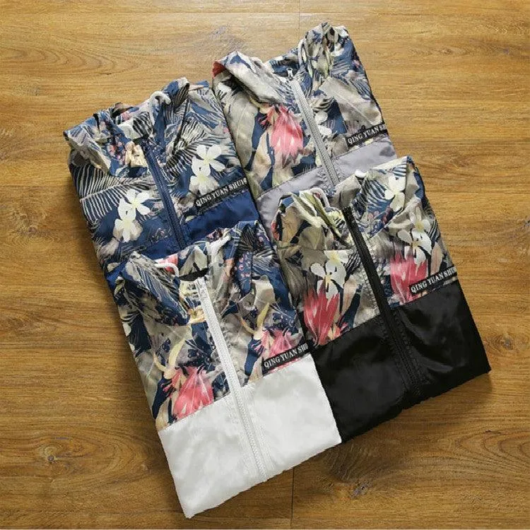 Men's Floral Print Slim Fit Bomber Jacket - Hip Hop Style Hooded Coat