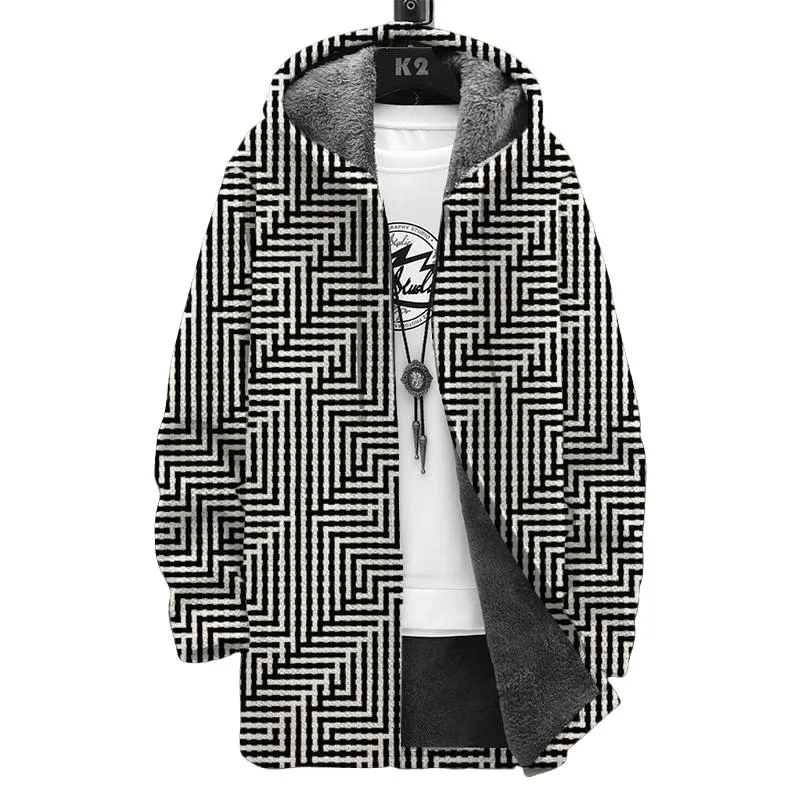 Men's Printed Hooded Two-Pocket Plush Thickened Long-Sleeved Cardigan Jacket 05640471L