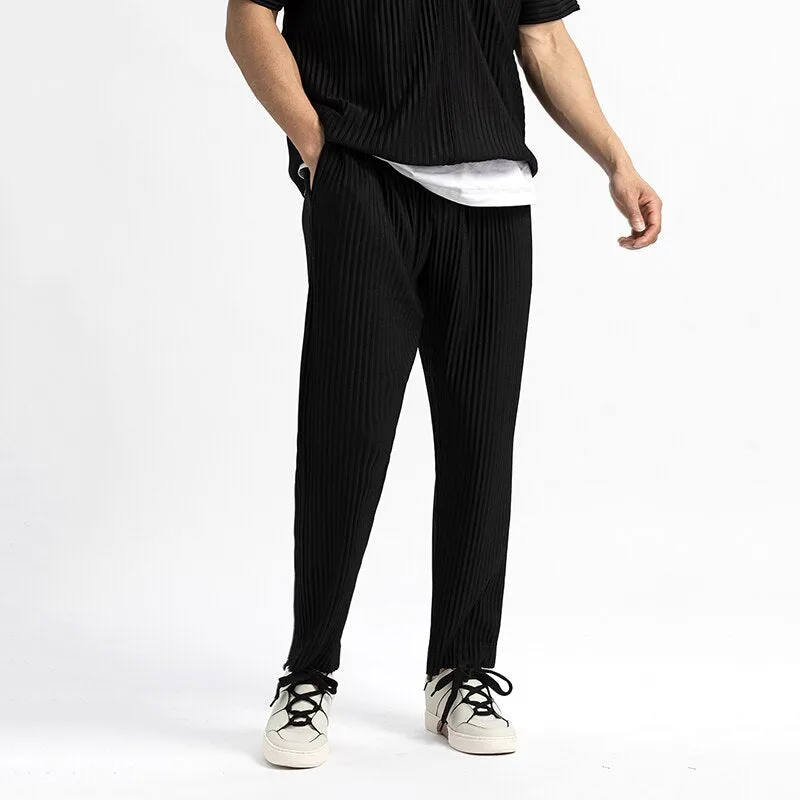 men's wear Japanese stretch fold fabric thin style loose wide leg pants straight pleated casual pants for male Y3059 JF150