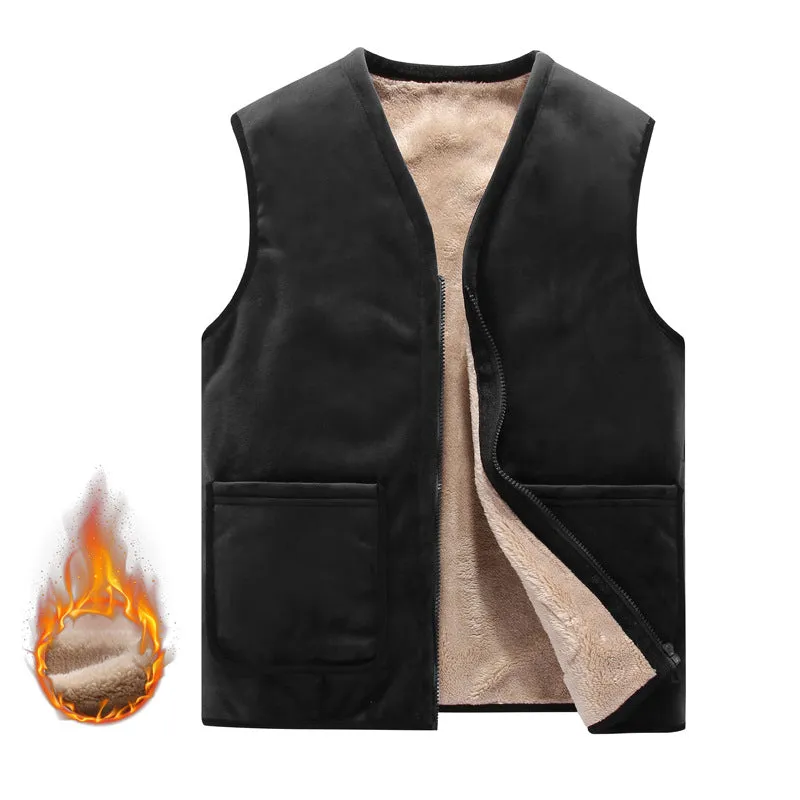 Men's Winter Plus Cashmere Warm Cotton Vest Sleeveless Jacket