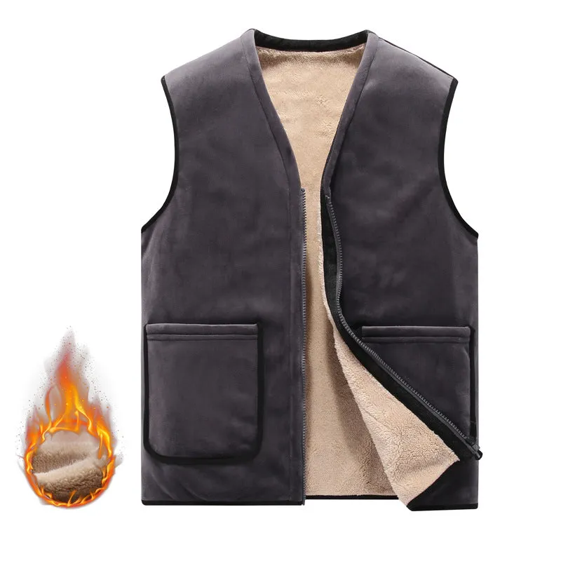 Men's Winter Plus Cashmere Warm Cotton Vest Sleeveless Jacket