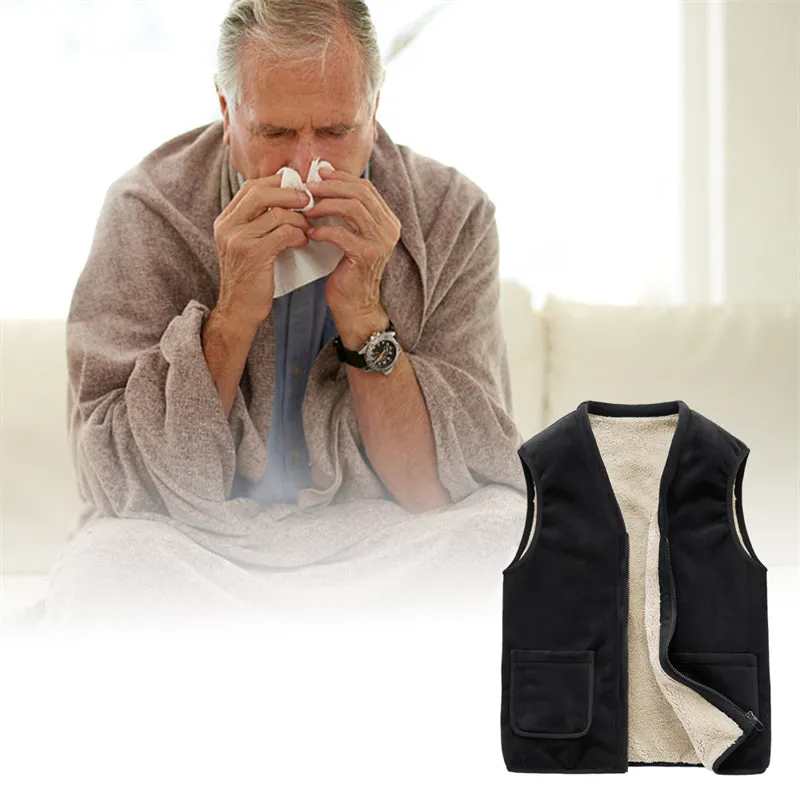 Men's Winter Plus Cashmere Warm Cotton Vest Sleeveless Jacket