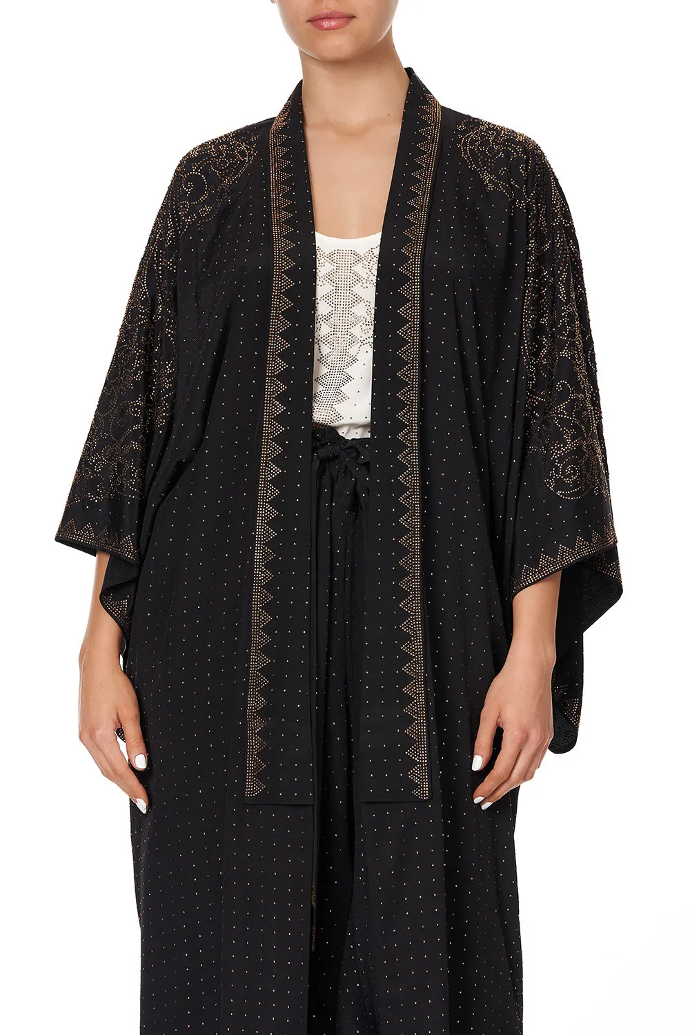 MID LENGTH KIMONO COAT LUXE BLACK