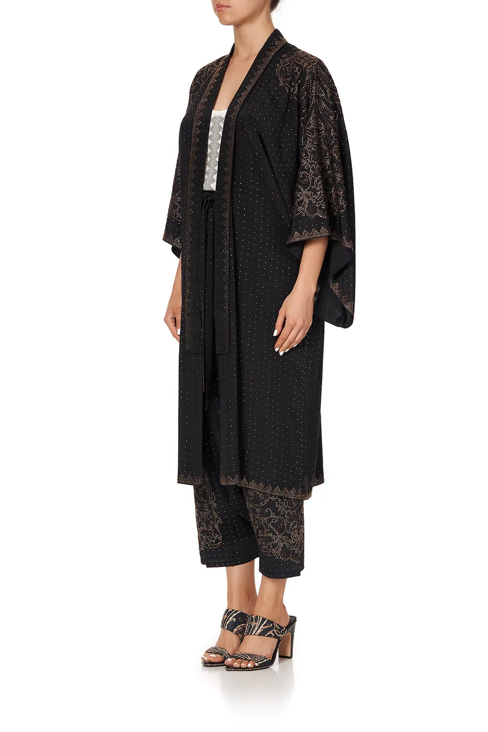 MID LENGTH KIMONO COAT LUXE BLACK