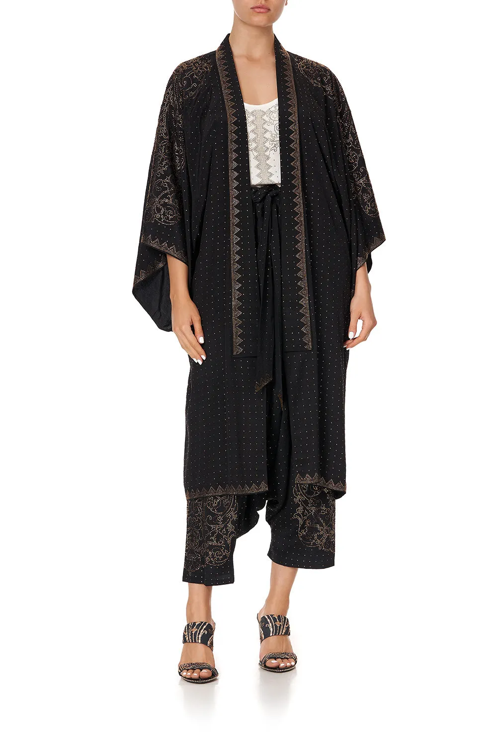 MID LENGTH KIMONO COAT LUXE BLACK