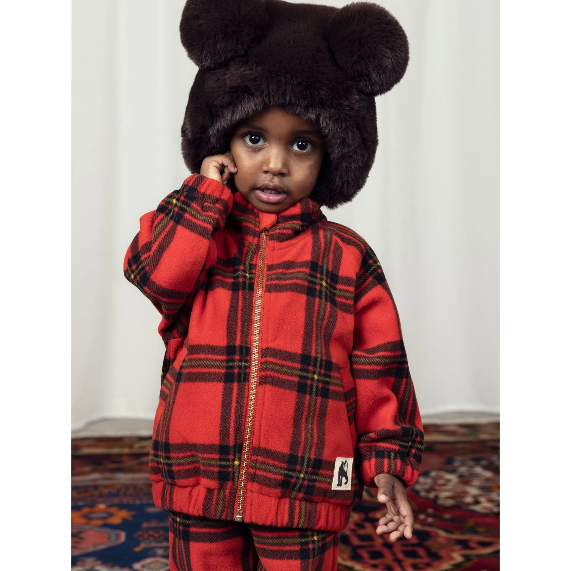 Mini Rodini - Red check fleece trousers