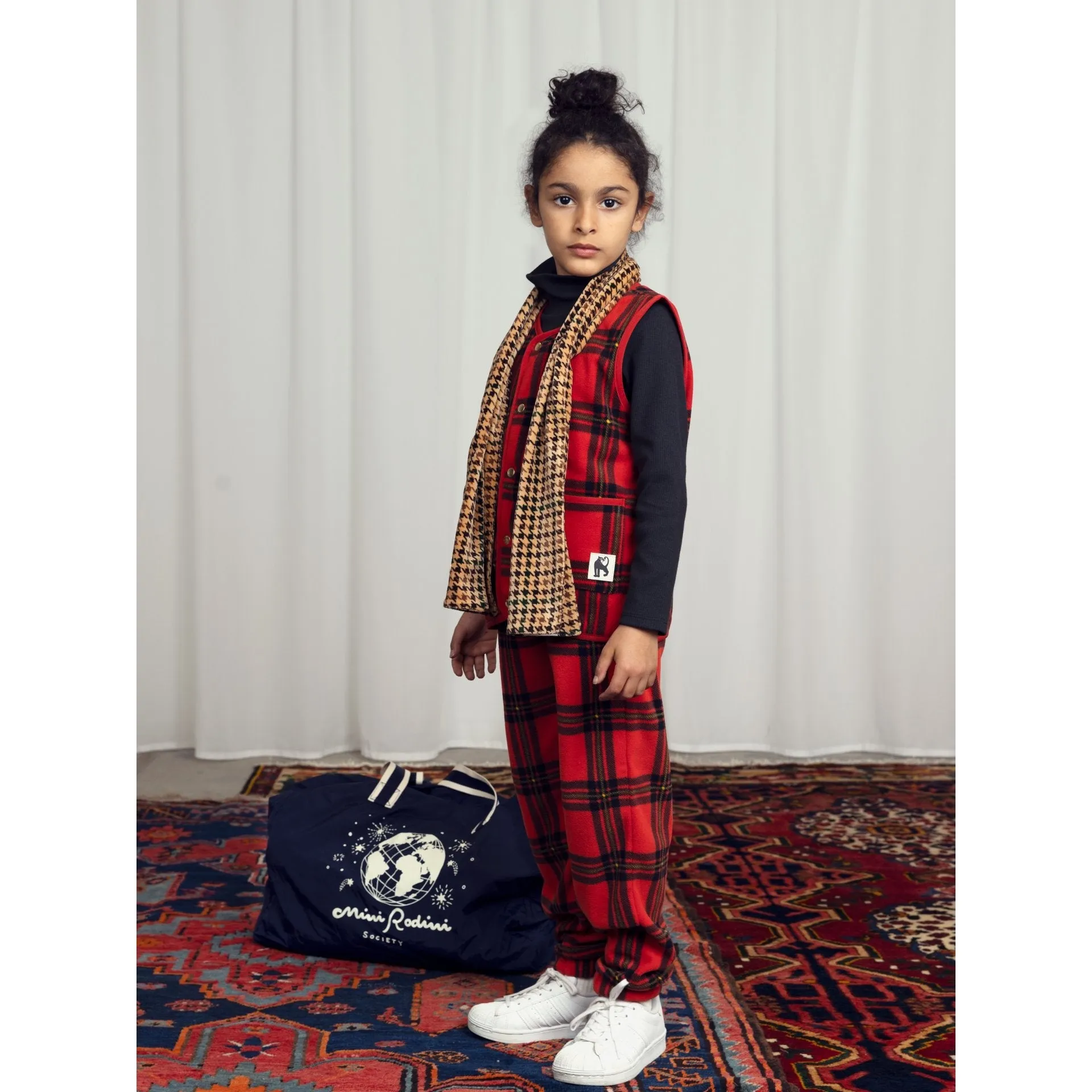 Mini Rodini - Red check fleece trousers