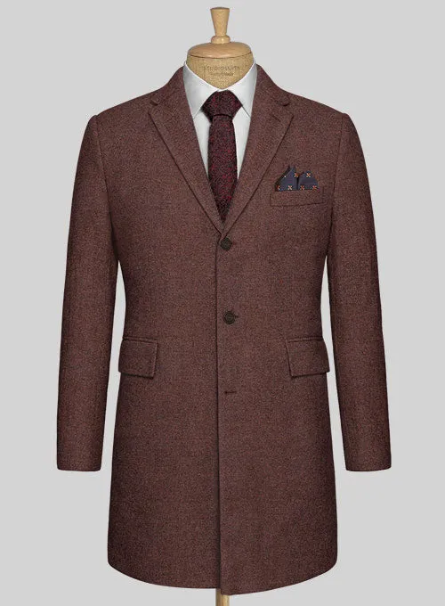 Mute Wine Herringbone Tweed Overcoat