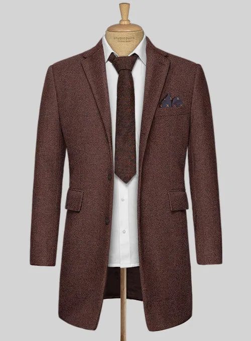 Mute Wine Herringbone Tweed Overcoat