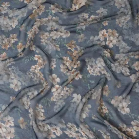 Navy blue Premium pure wrinkle silk chiffon fabric with multicolor print in floral design-D17007