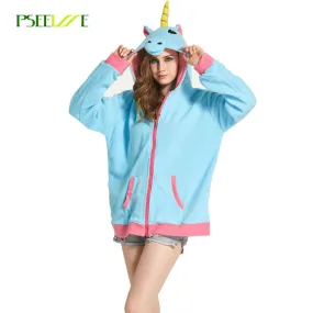 New Novelty Women Hoodies Fashion Cartoon unicorn Sweatshirts Tracksuits Women gardigan hoodies Girl Winter cute Hooded Jacket