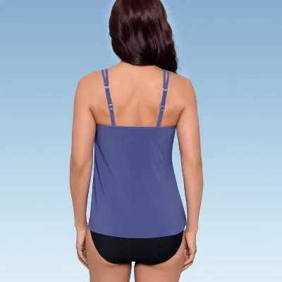 New - Women's UPF 50 High Neck Keyhole Tankini Top - Aqua Green Blue L