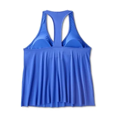 New - Women's UPF 50 V-Neck Racerback Tankini Top - Aqua Green® Blue 1X