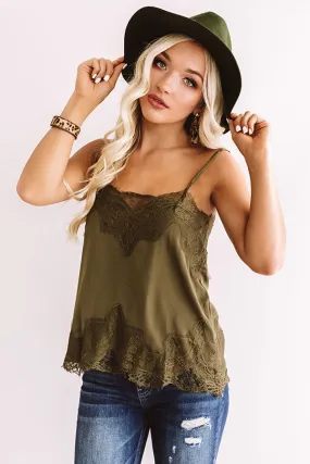 New York Nights Satin Tank in Olive