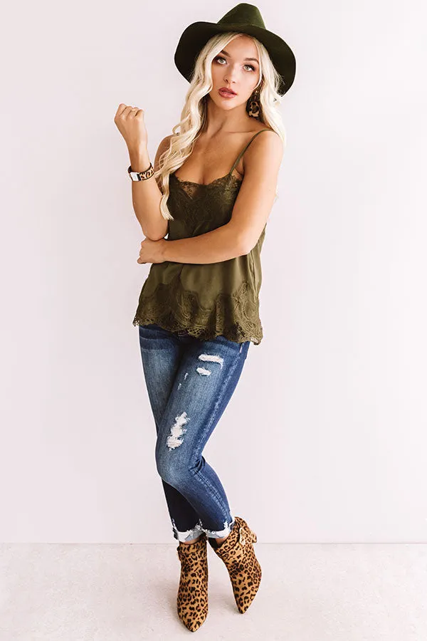 New York Nights Satin Tank in Olive