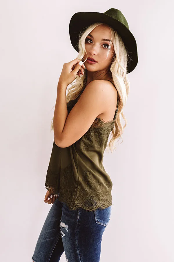 New York Nights Satin Tank in Olive