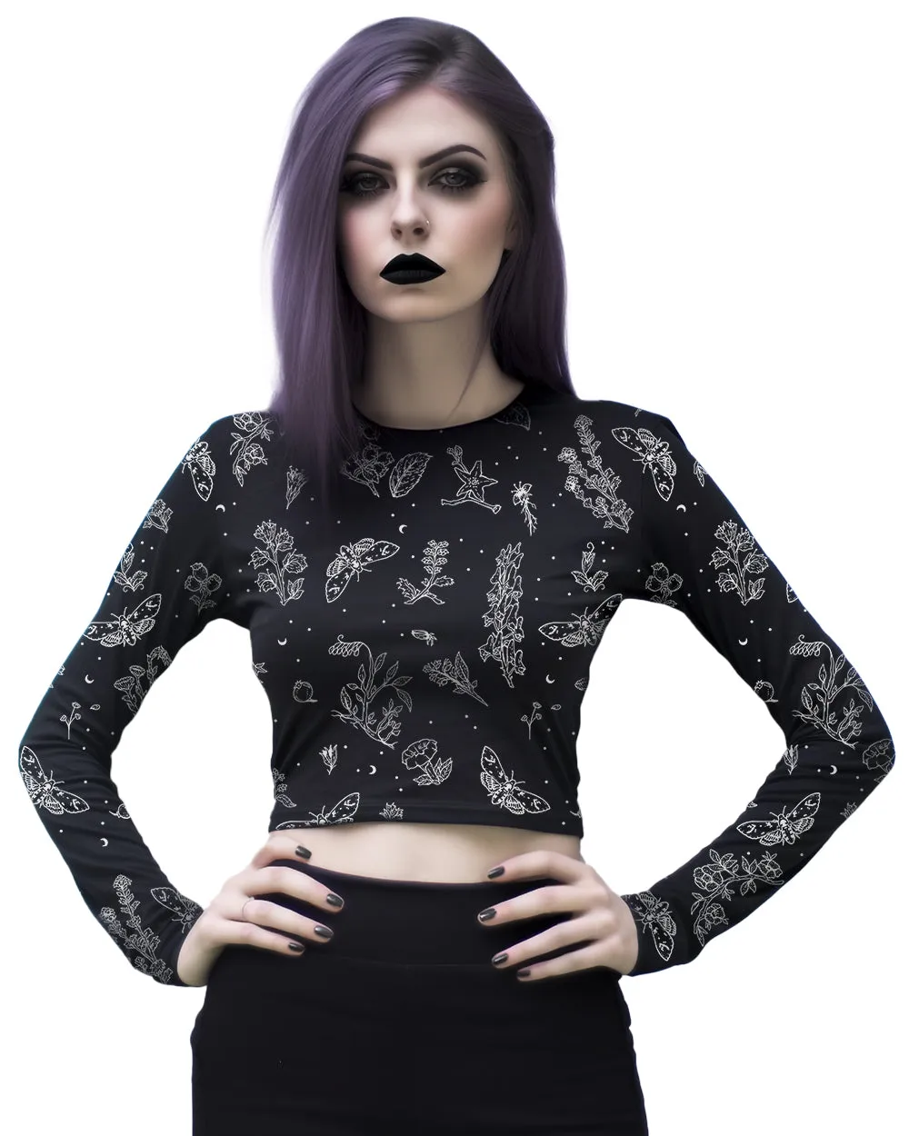 Nightshade Crop Top - Cute Black Witchy Style Gothic Grunge Aesthetic Dark Academia Halloween Pagan Occult Fashion