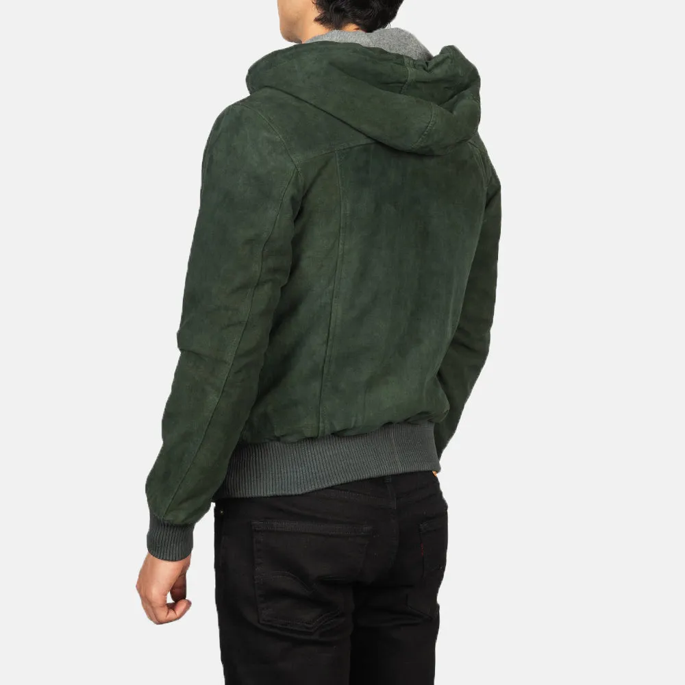 Nintenzo Green Hooded Suede Bomber Jacket